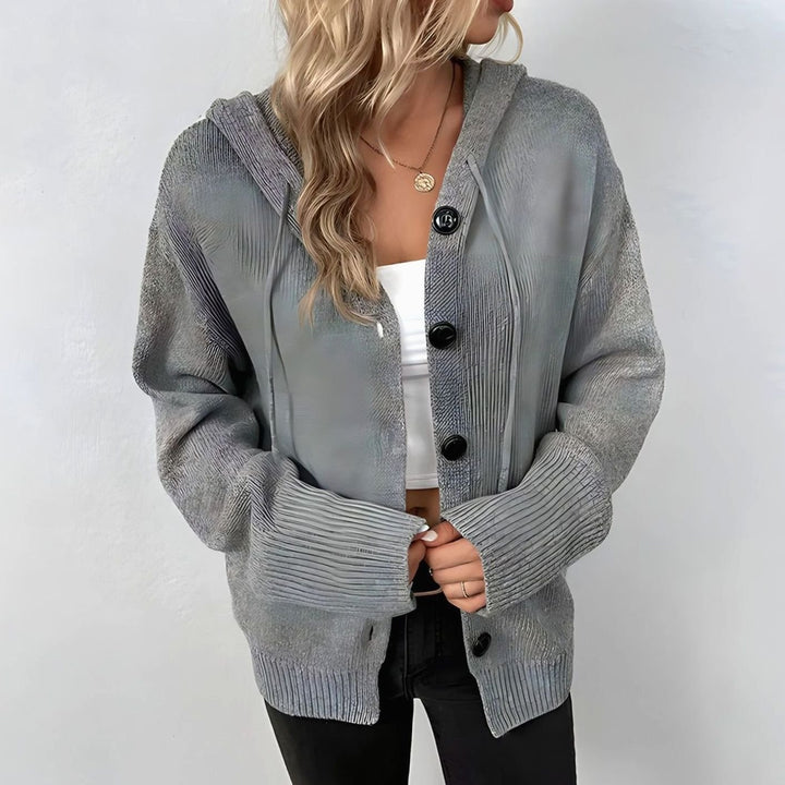 Women's Oversized Knit Cardigan Hooded Button-Up Jumper