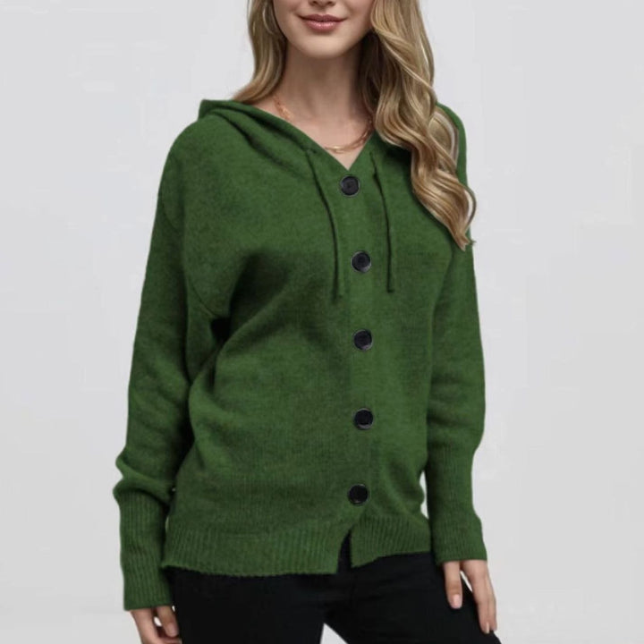 Women's Oversized Knit Cardigan Hooded Button-Up Jumper
