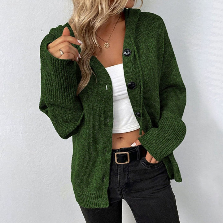 Women's Oversized Knit Cardigan Hooded Button-Up Jumper