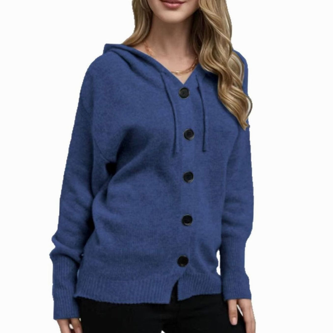 Women's Oversized Knit Cardigan Hooded Button-Up Jumper