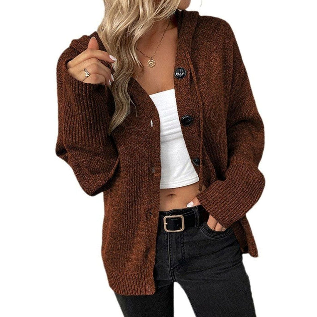 Women's Oversized Knit Cardigan Hooded Button-Up Jumper