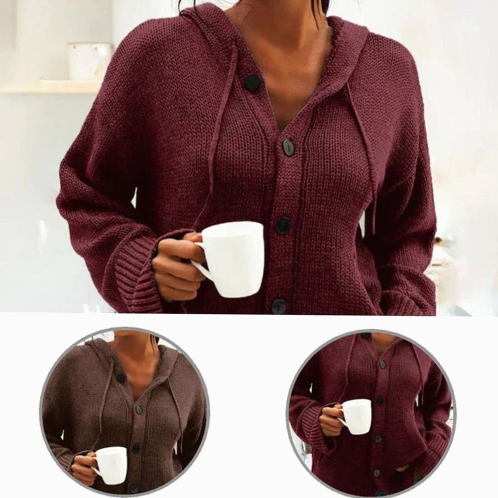 Women's Oversized Knit Cardigan Hooded Button-Up Jumper