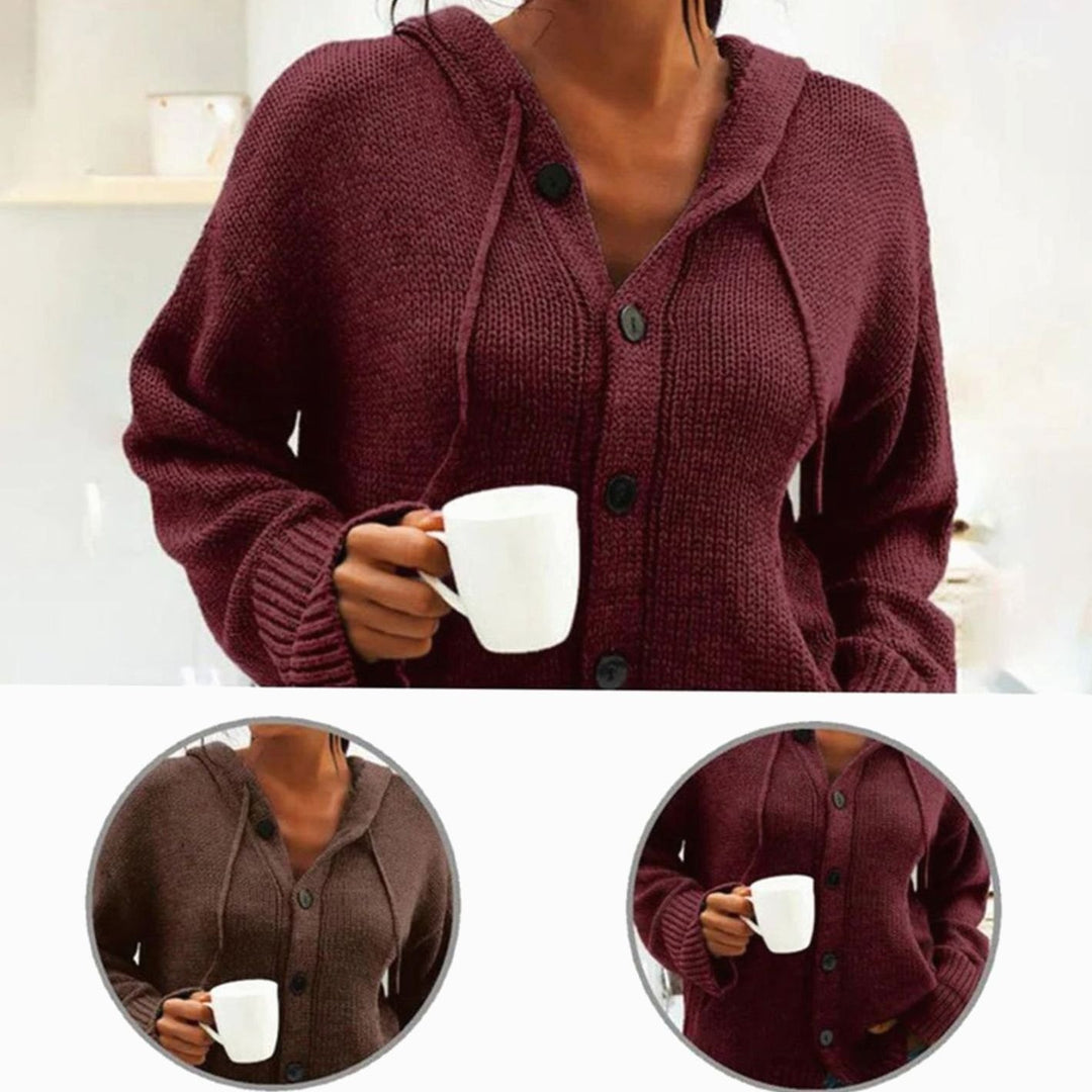 Women's Oversized Knit Cardigan Hooded Button-Up Jumper