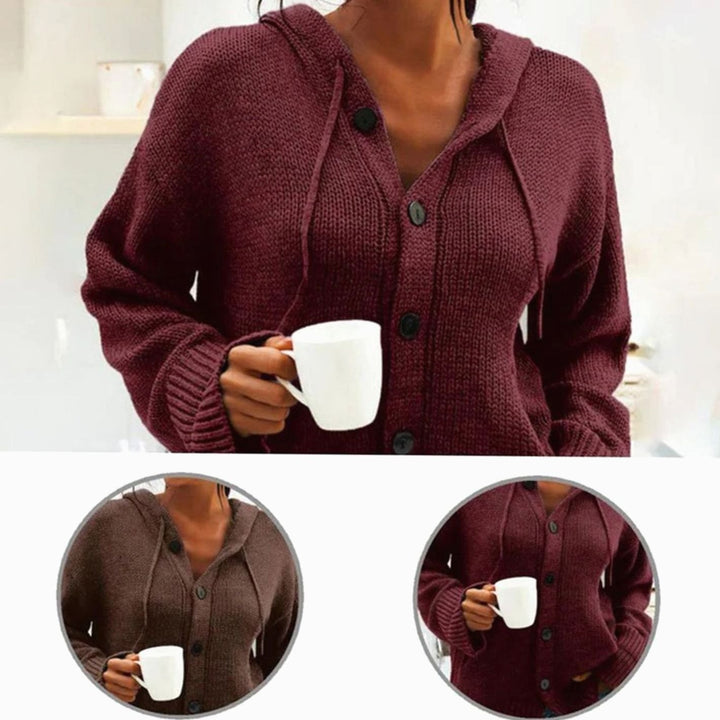 Women's Oversized Knit Cardigan Hooded Button-Up Jumper