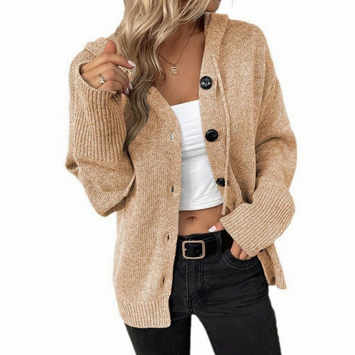 Women's Oversized Knit Cardigan Hooded Button-Up Jumper