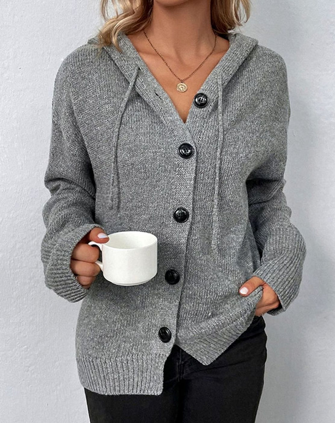 Women's Oversized Knit Cardigan Hooded Button-Up Jumper