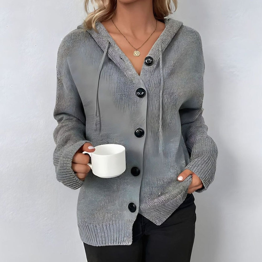Women's Oversized Knit Cardigan Hooded Button-Up Jumper