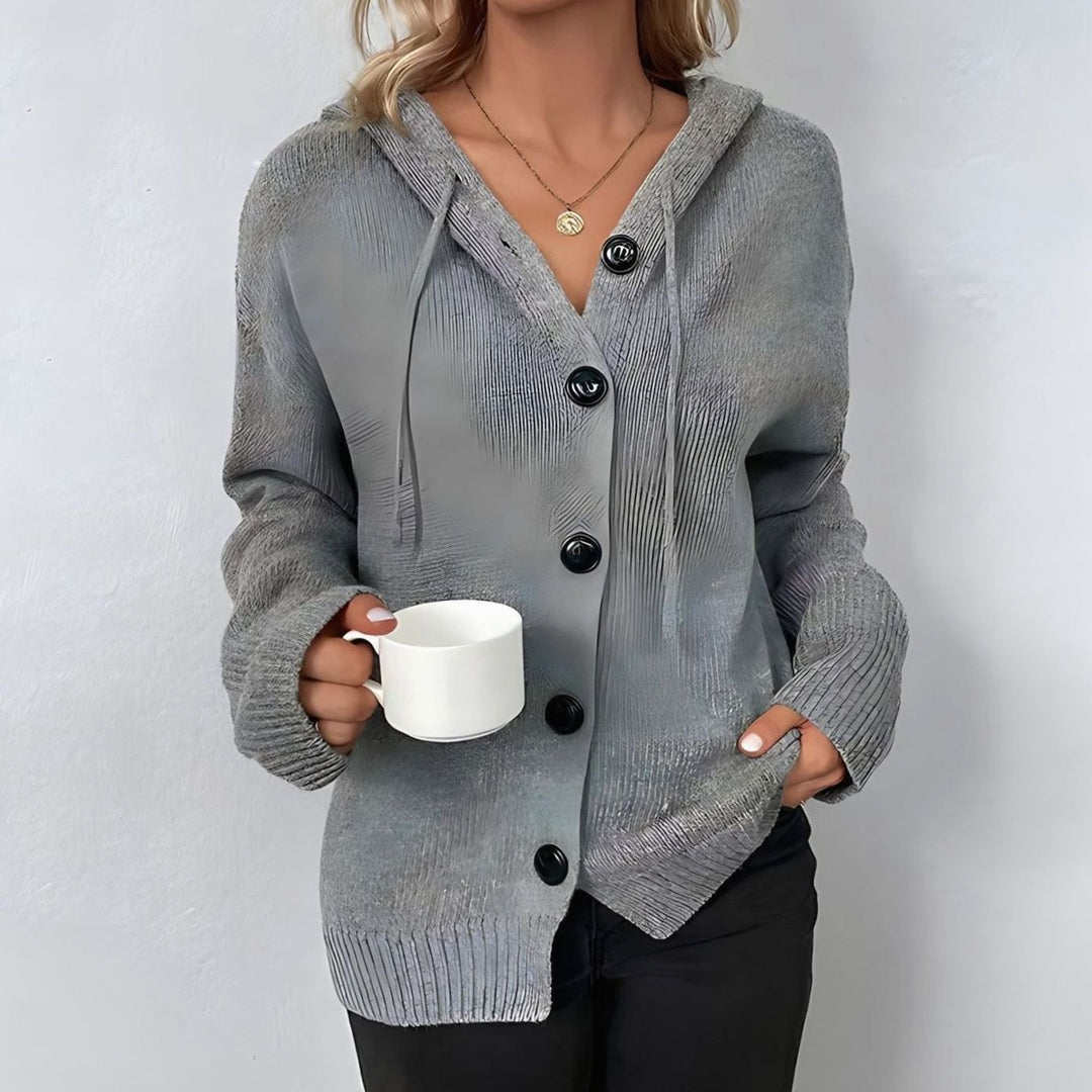 Women's Oversized Knit Cardigan Hooded Button-Up Jumper