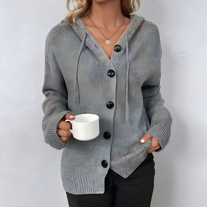 Women's Oversized Knit Cardigan Hooded Button-Up Jumper
