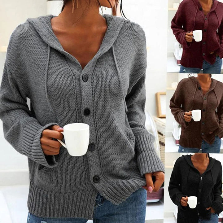 Women's Oversized Knit Cardigan Hooded Button-Up Jumper