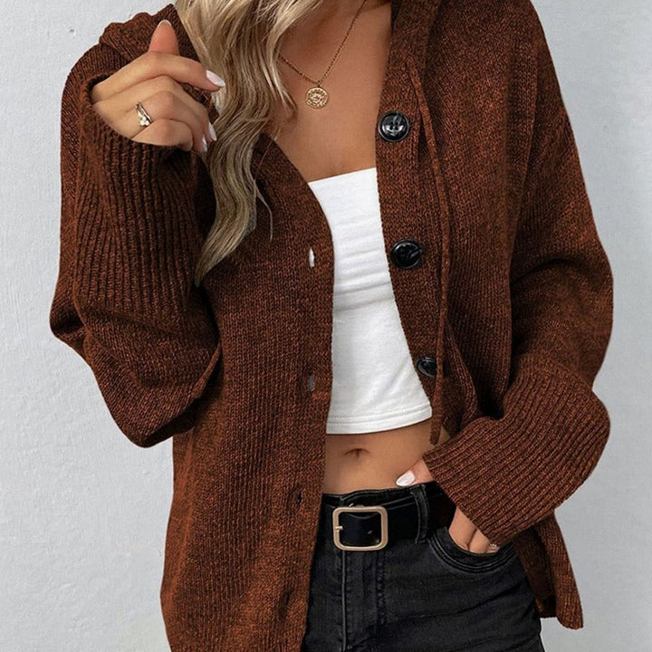 Women's Oversized Knit Cardigan Hooded Button-Up Jumper