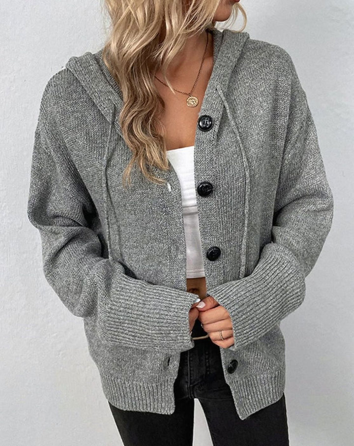 Women's Oversized Knit Cardigan Hooded Button-Up Jumper