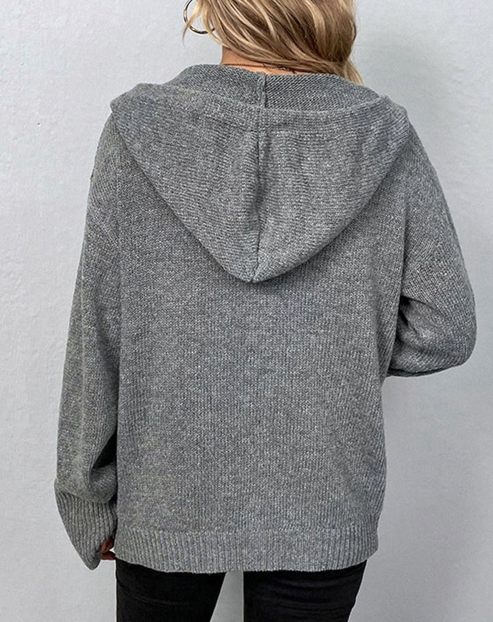 Women's Oversized Knit Cardigan Hooded Button-Up Jumper