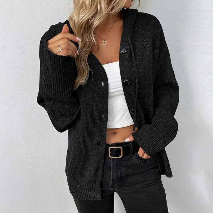 Women's Oversized Knit Cardigan Hooded Button-Up Jumper