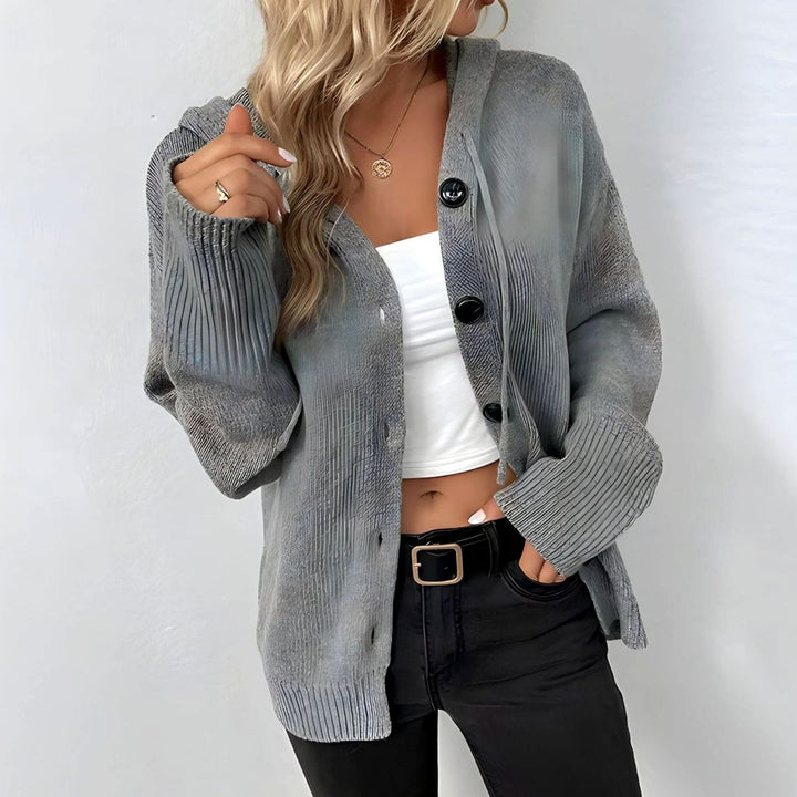 Women's Oversized Knit Cardigan Hooded Button-Up Jumper