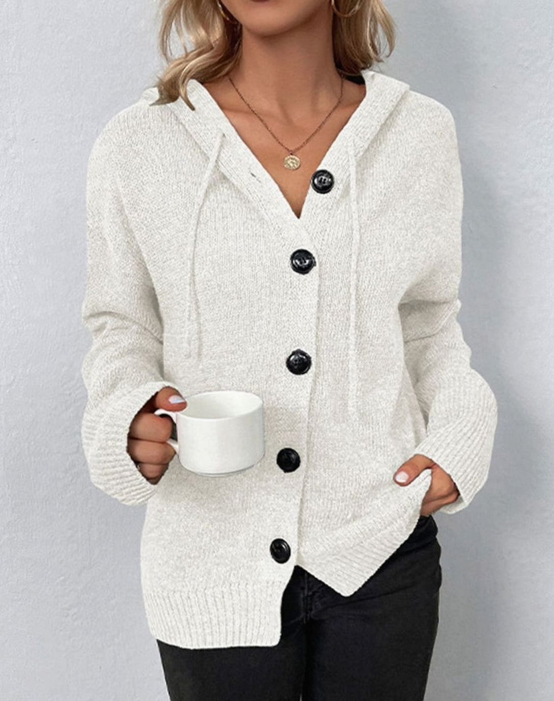 Women's Oversized Knit Cardigan Hooded Button-Up Jumper