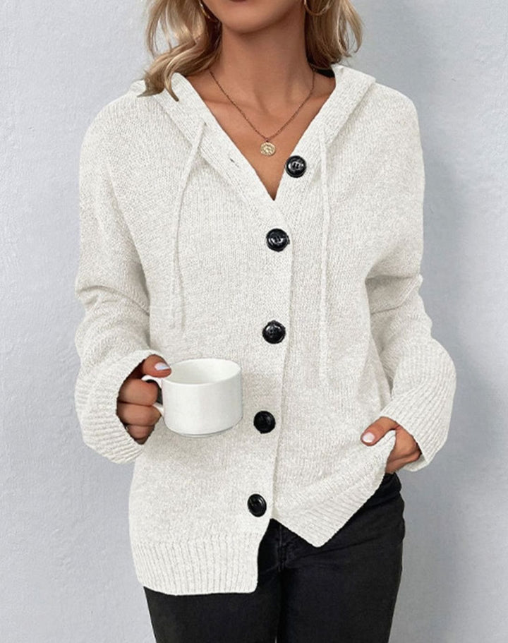 Women's Oversized Knit Cardigan Hooded Button-Up Jumper