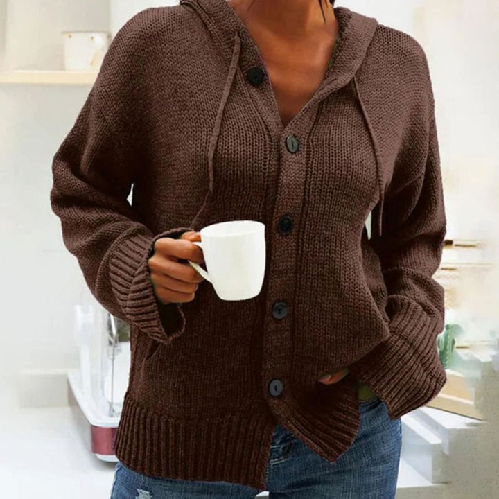 Women's Oversized Knit Cardigan Hooded Button-Up Jumper