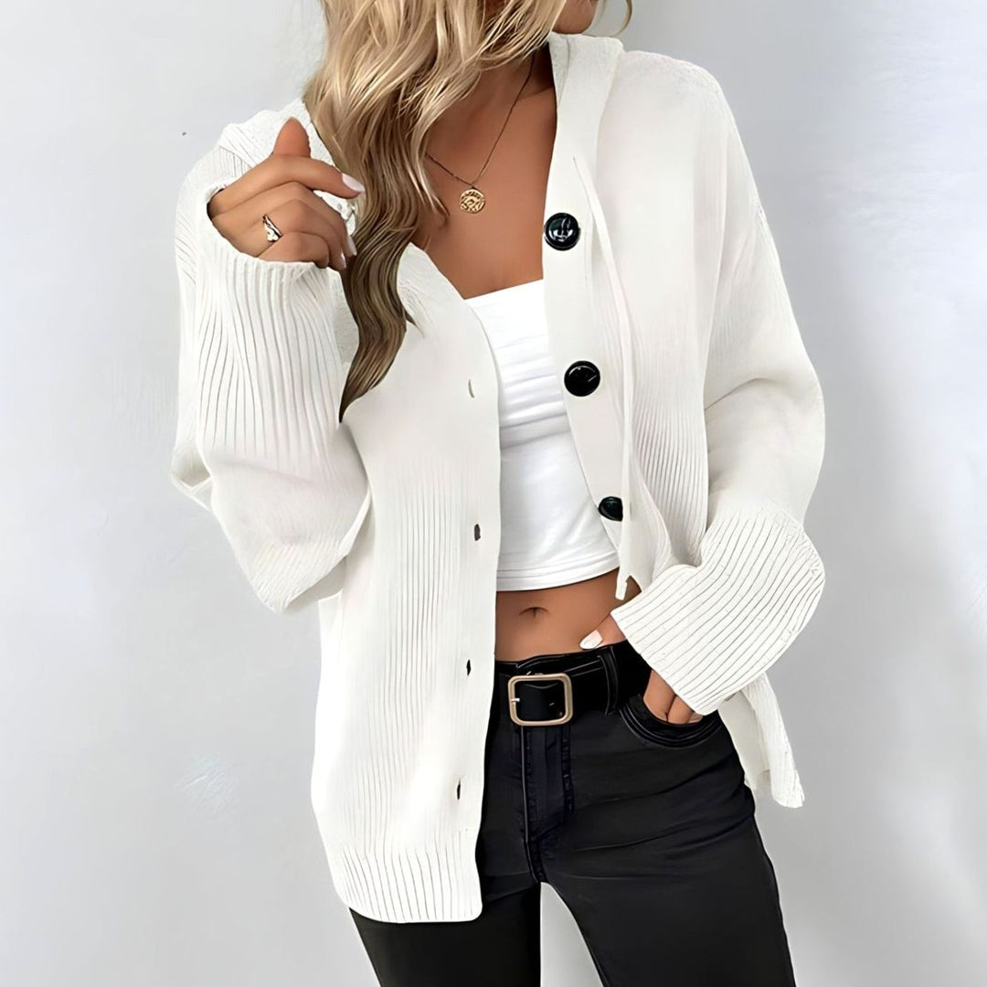 Women's Oversized Knit Cardigan Hooded Button-Up Jumper