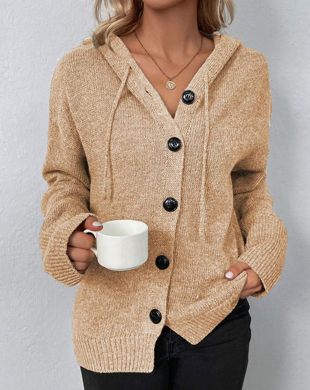 Women's Oversized Knit Cardigan Hooded Button-Up Jumper