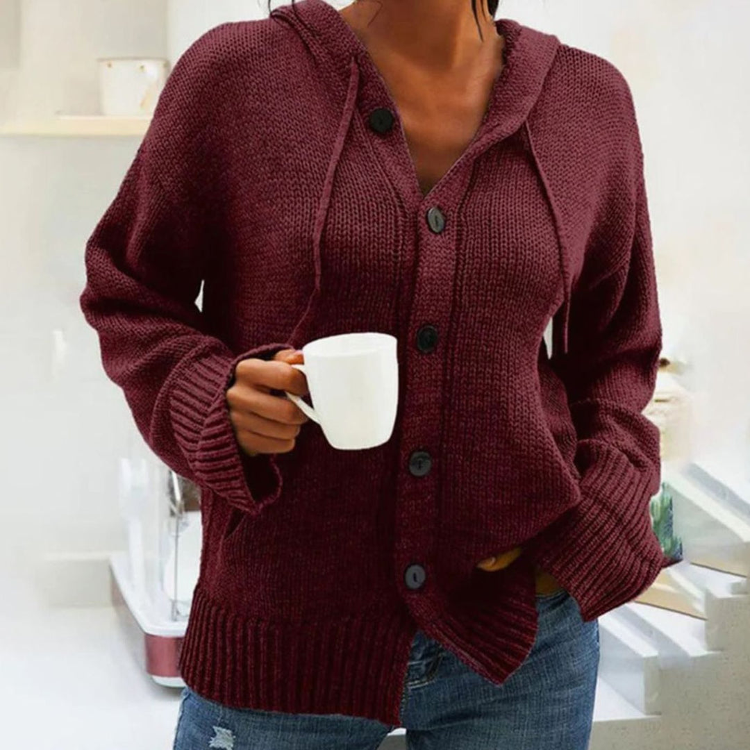 Women's Oversized Knit Cardigan Hooded Button-Up Jumper