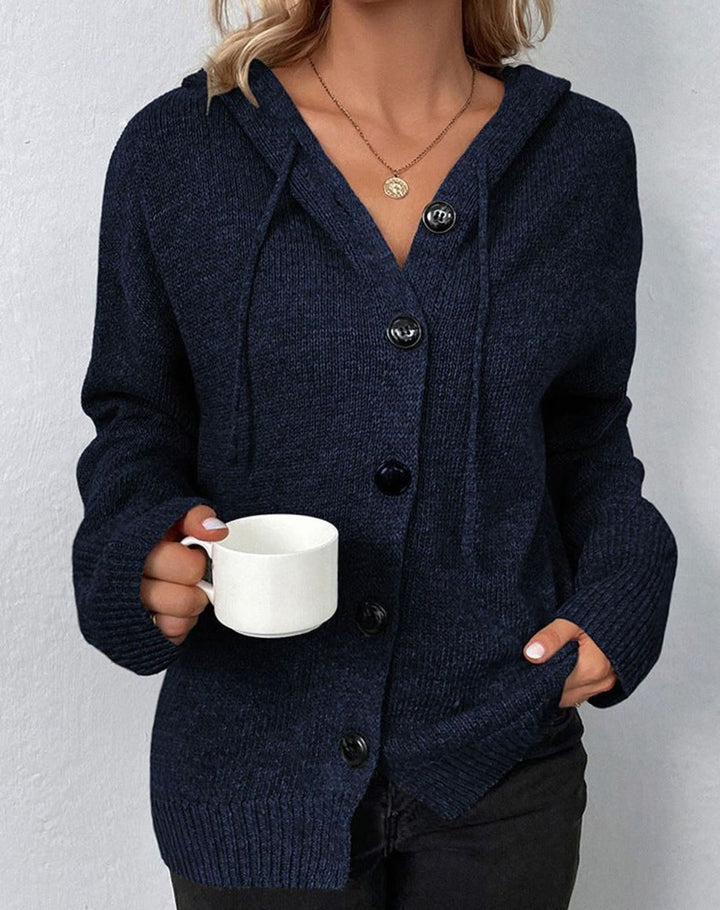 Women's Oversized Knit Cardigan Hooded Button-Up Jumper
