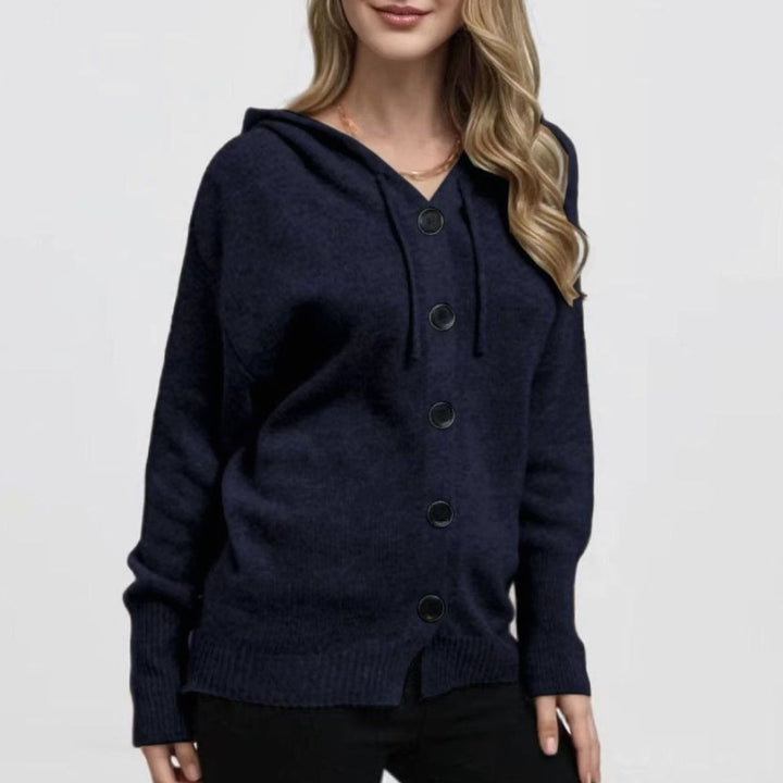 Women's Oversized Knit Cardigan Hooded Button-Up Jumper