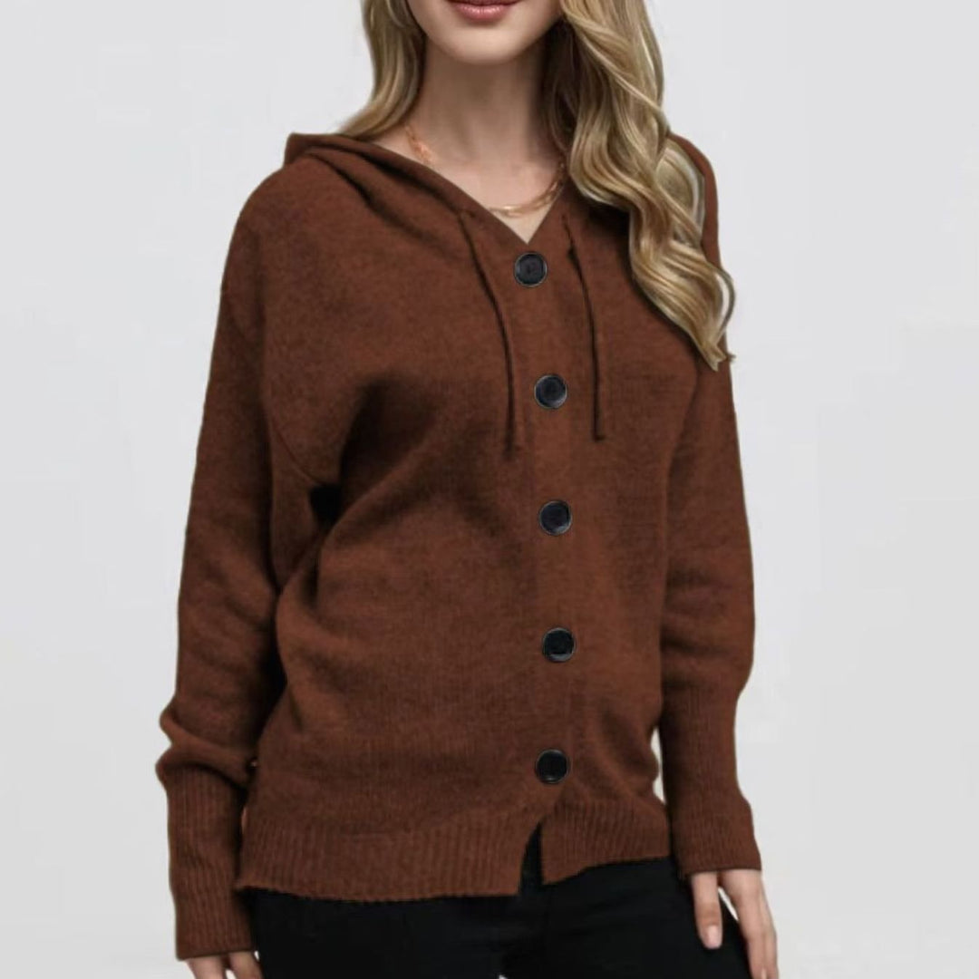 Women's Oversized Knit Cardigan Hooded Button-Up Jumper