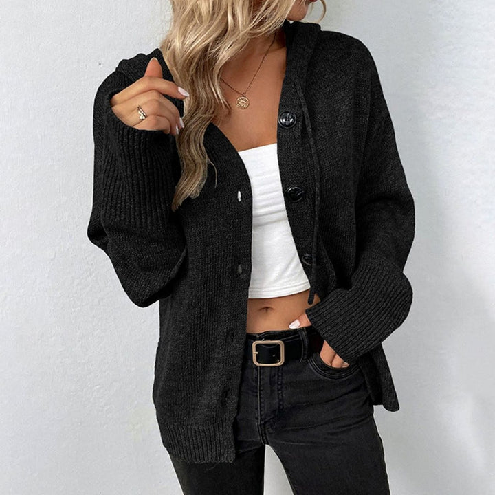 Women's Oversized Knit Cardigan Hooded Button-Up Jumper
