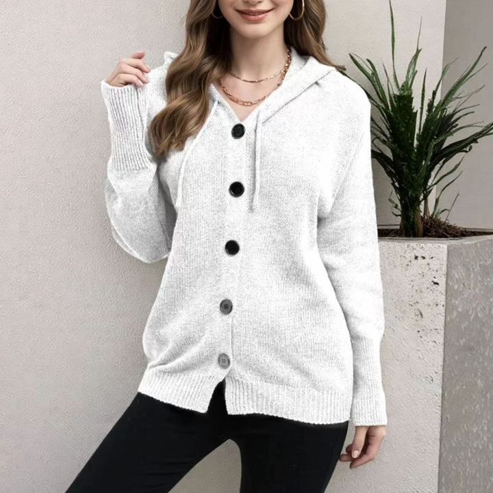 Women's Oversized Knit Cardigan Hooded Button-Up Jumper