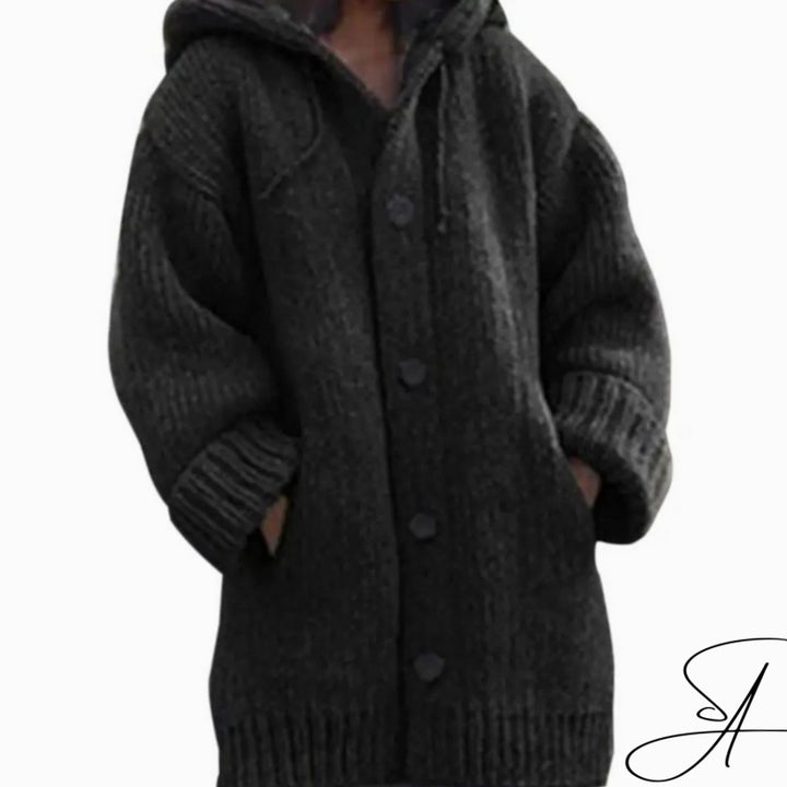 Women's Oversized Knit Cardigan Hooded Button-Up Longline Jumper