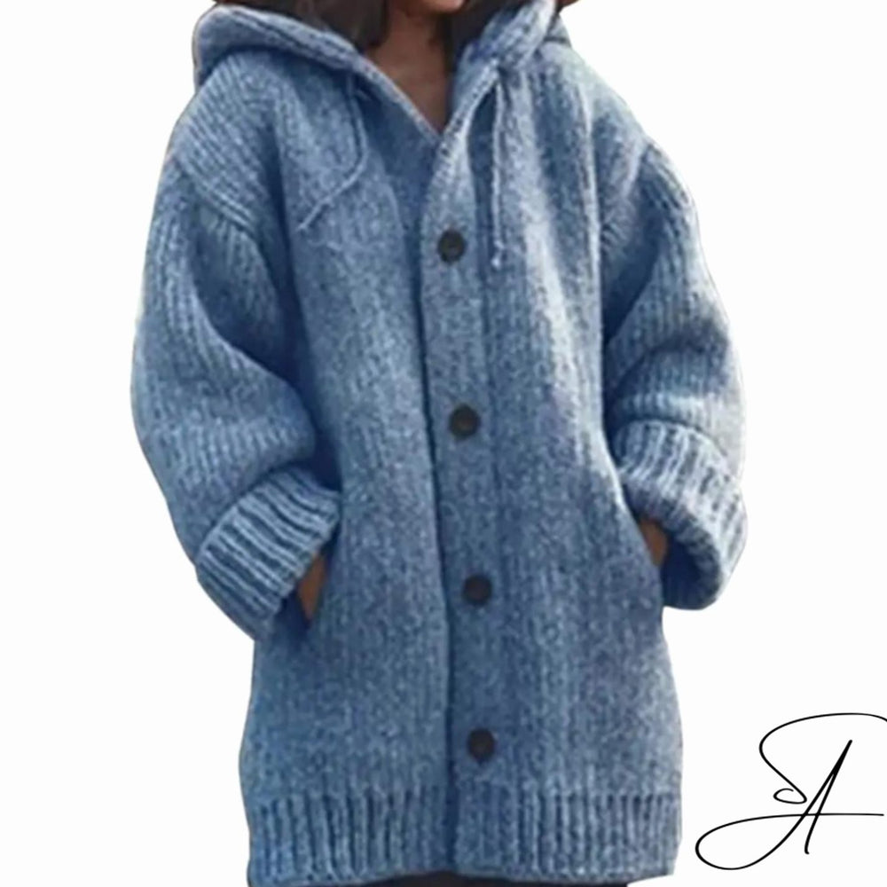 Women's Oversized Knit Cardigan Hooded Button-Up Longline Jumper