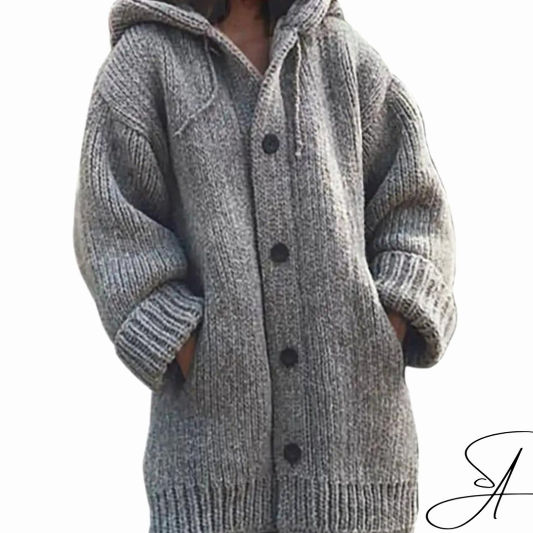 Women's Oversized Knit Cardigan Hooded Button-Up Longline Jumper