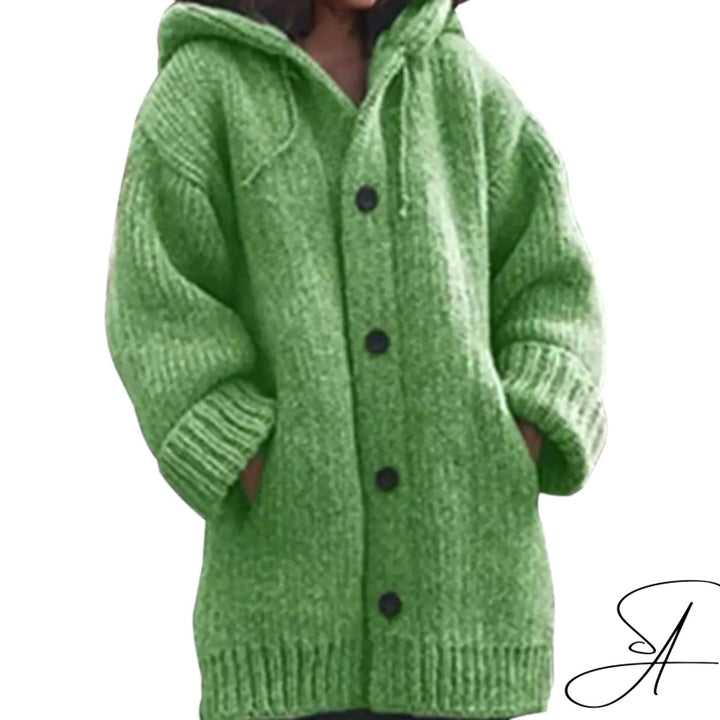 Women's Oversized Knit Cardigan Hooded Button-Up Longline Jumper