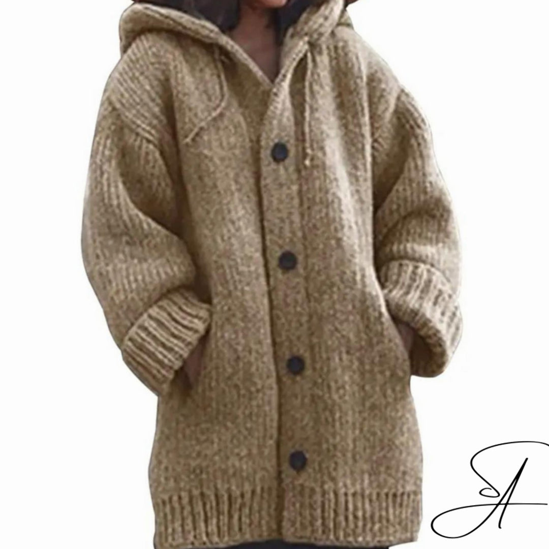 Women's Oversized Knit Cardigan Hooded Button-Up Longline Jumper
