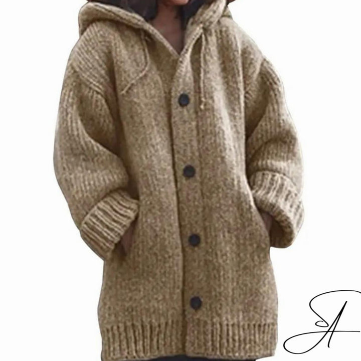 Women's Oversized Knit Cardigan Hooded Button-Up Longline Jumper
