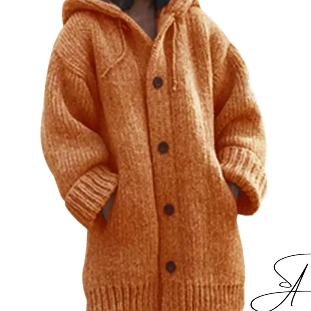 Women's Oversized Knit Cardigan Hooded Button-Up Longline Jumper