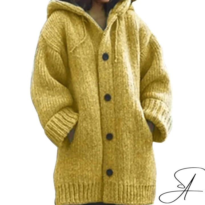 Women's Oversized Knit Cardigan Hooded Button-Up Longline Jumper