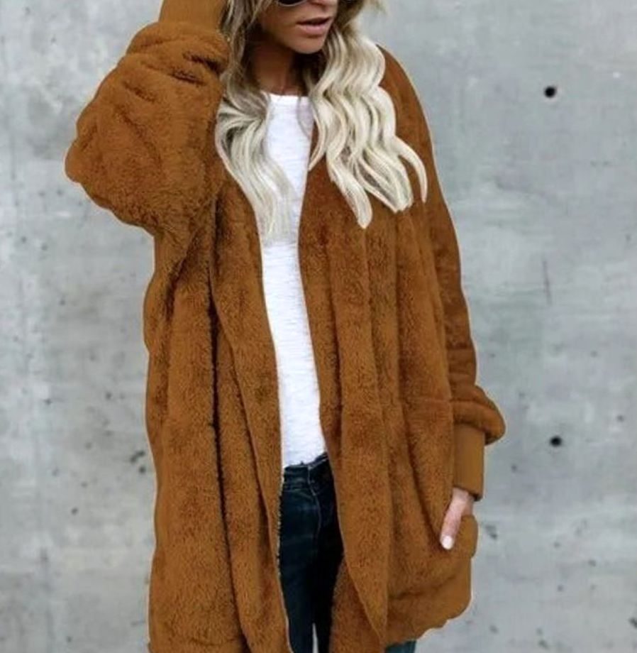 Women's Oversized Knit Cardigan Hooded Fluffy Fleece Coat