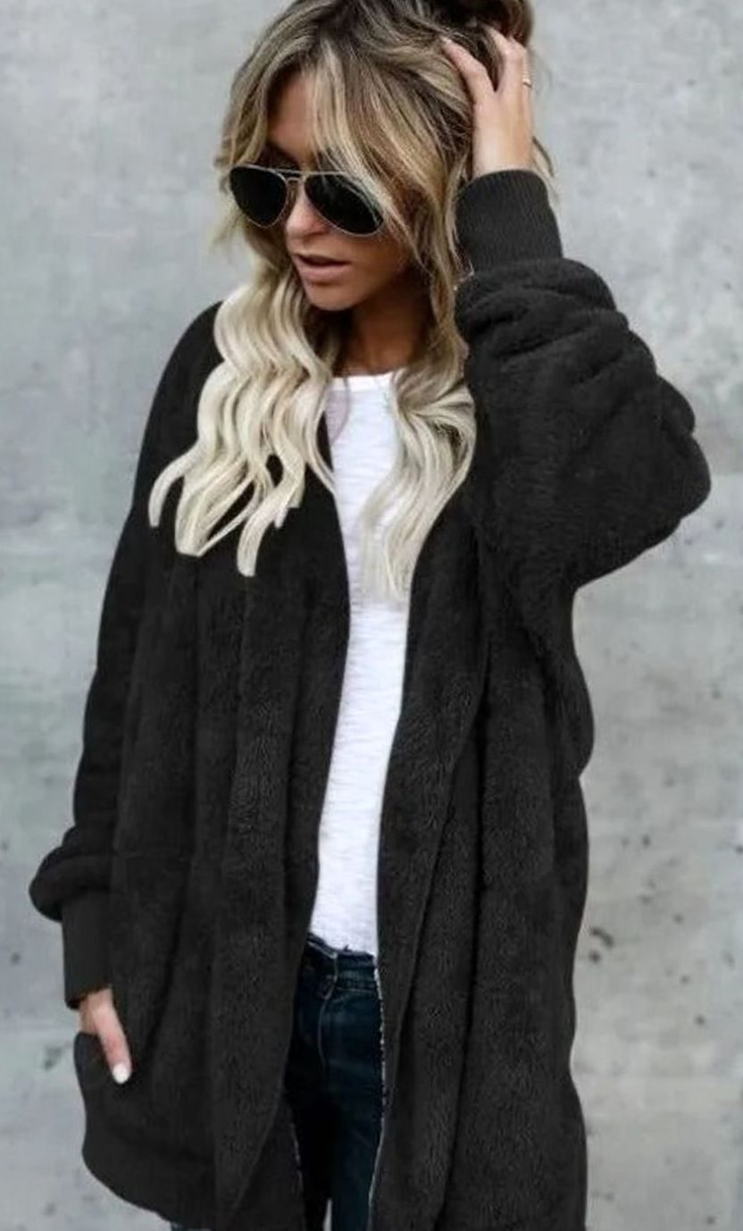 Women's Oversized Knit Cardigan Hooded Fluffy Fleece Coat