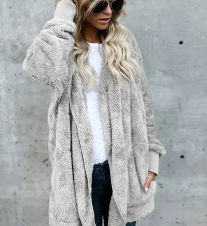 Women's Oversized Knit Cardigan Hooded Fluffy Fleece Coat