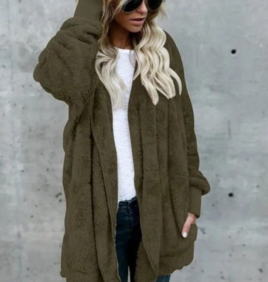 Women's Oversized Knit Cardigan Hooded Fluffy Fleece Coat