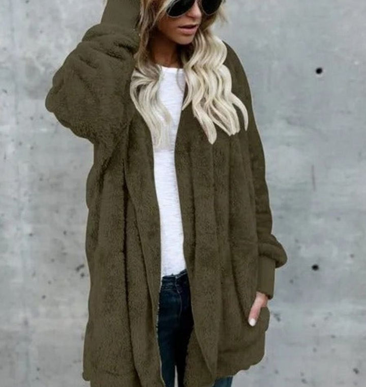 Women's Oversized Knit Cardigan Hooded Fluffy Fleece Coat