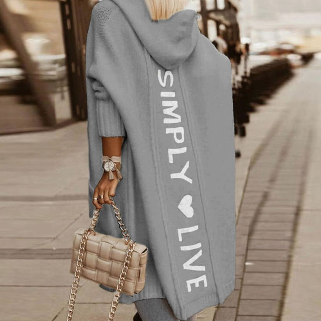Women's Oversized Knit Cardigan Hooded Letter-Print Longline Coat
