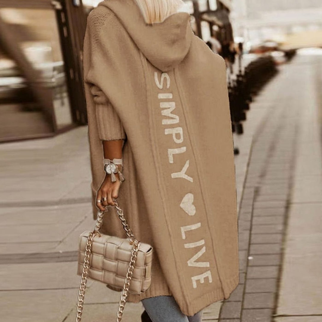 Women's Oversized Knit Cardigan Hooded Letter-Print Longline Coat