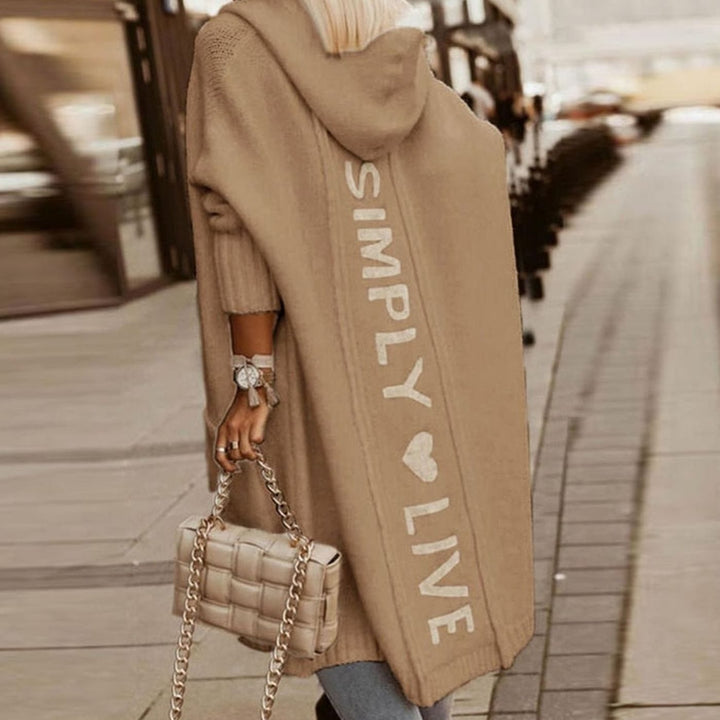 Women's Oversized Knit Cardigan Hooded Letter-Print Longline Coat