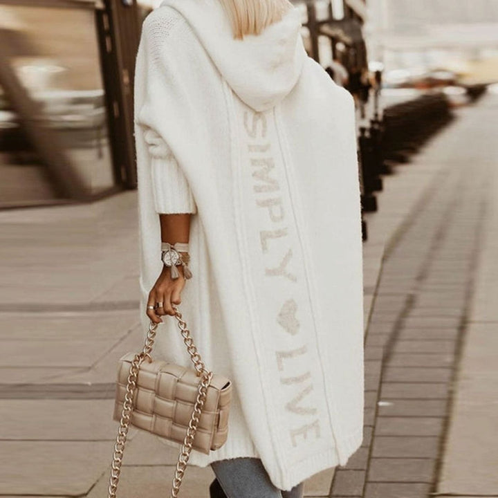 Women's Oversized Knit Cardigan Hooded Letter-Print Longline Coat