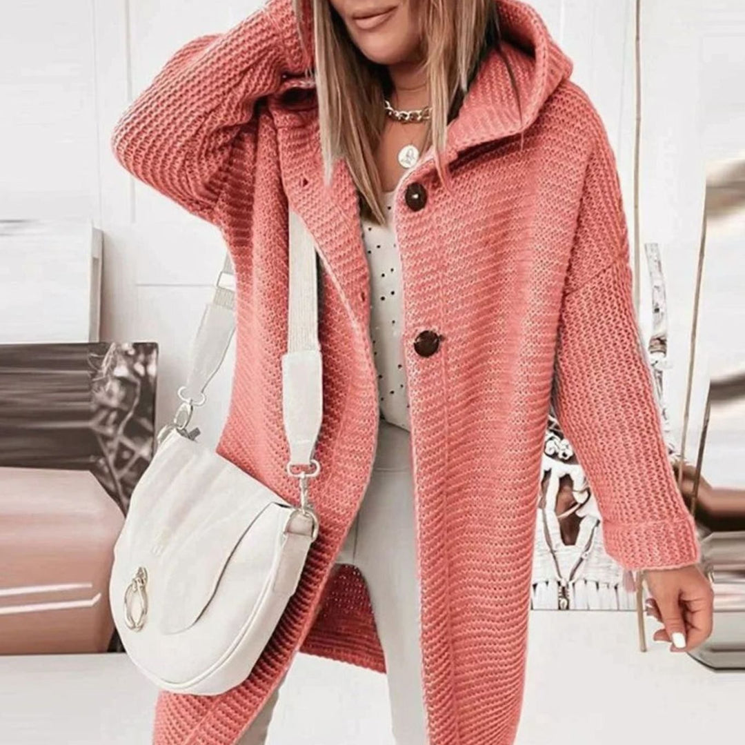 Women's Oversized Knit Cardigan Hooded Long Button-Up Coat