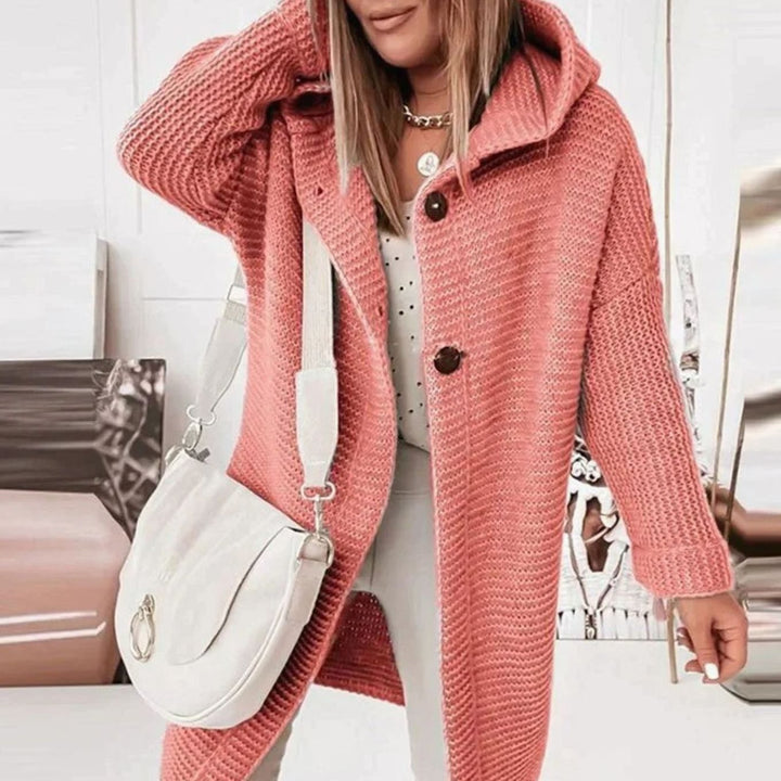 Women's Oversized Knit Cardigan Hooded Long Button-Up Coat