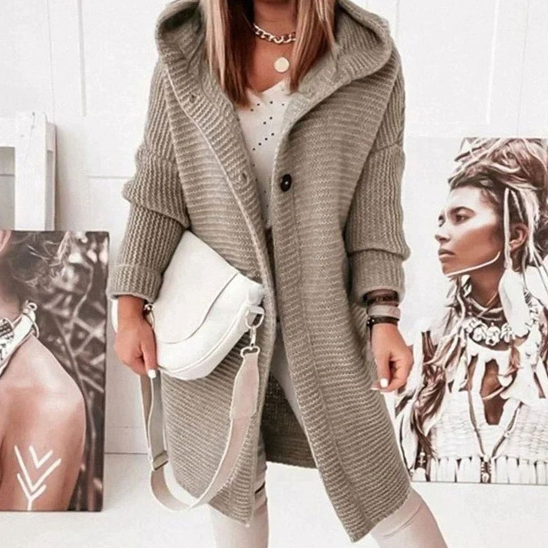 Women's Oversized Knit Cardigan Hooded Long Button-Up Coat